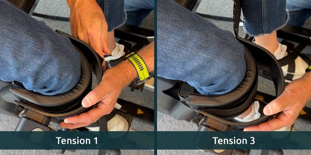 Leg support padding strap tension